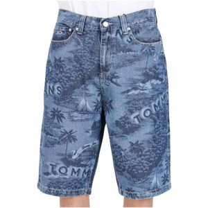 Tommy Jeans, Heren Denim Shorts met Tropische Print Blauw, Heren, Maat:W36