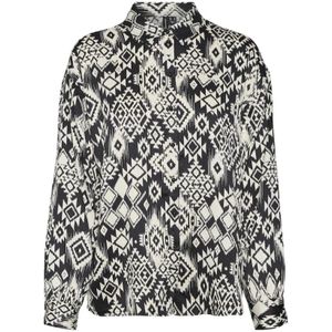 Vero Moda, Gida Langarmshirt - Zwart/Wit Zwart, Dames, Maat:L