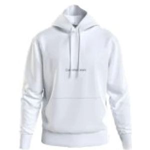 Calvin Klein, Sweatshirts & Hoodies, Heren, Wit, 2Xl, Katoen, Institutional Hoodie Wit Zwart Logo