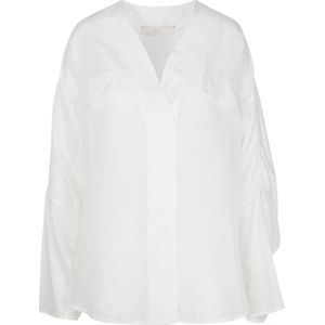 Tela, Blouses & Shirts, Dames, Wit, S, Satijn, Satijnen V-hals Blouse met Lange Mouwen