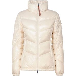 Moncler, Jassen, Dames, Wit, L, Gewatteerde witte jas met hoge kraag