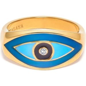 Nialaya, Men's Large Evil Eye Ring Geel, Heren, Maat:56 MM
