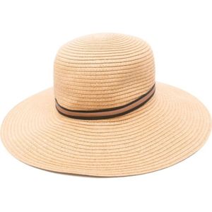 Borsalino, Gouden Geweven Platte Hoed Beige, Dames, Maat:S