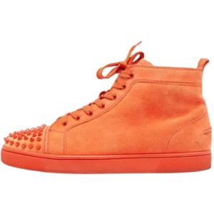 Christian Louboutin Pre-owned, Pre-owned, Heren, Oranje, 41 EU, Suède, Pre-owned Suede sneakers