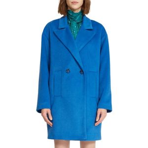 Silvian Heach, Dubbelrijige Korte Jas met Oversized Pasvorm Blauw, Dames, Maat:2XS