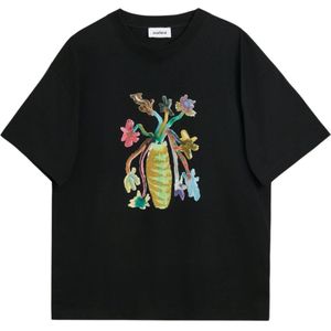 Soulland, Tops, unisex, Zwart, M/L, Katoen, Biologisch Katoen Bloemen T-shirt