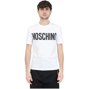 Moschino, Tops, Heren, Wit, XS, Katoen, Logo Print T-shirts en Polos