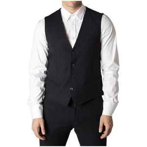 Antony Morato, Blauw geruit mouwloos V-hals gilet Blauw, Heren, Maat:2XL