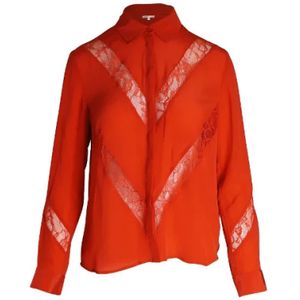 Maje, Blouses & Shirts, Dames, Oranje, M, Oranje Zijden Kant-Trim Shirt