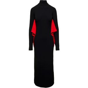 Salvatore Ferragamo, Kleedjes, Dames, Zwart, 2Xs, Zwarte jurk met lange mouwen en rode inzet