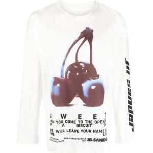 Jil Sander, Sweatshirts & Hoodies, Heren, Wit, M, Katoen, Cherry Print Grafische T-shirt