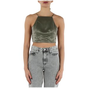 Calvin Klein Jeans, Top met geborduurd logo en vierkante halslijn Groen, Dames, Maat:S