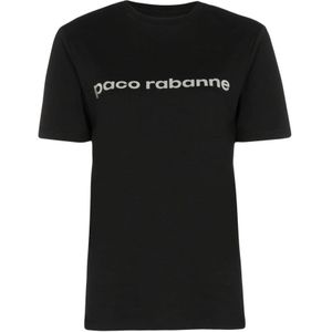 Paco Rabanne, Tops, Dames, Zwart, S, Korte mouwen T-shirt in klassiek zwart en grijs