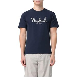 Woolrich, Geborduurde Logo T-shirts en Polos Blauw, Heren, Maat:2XL