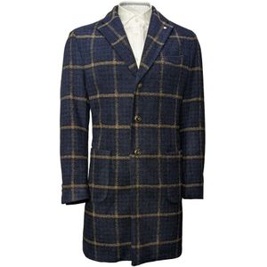 L.b.m. 1911, Marineblauwe geruite jas: Elegant en warm Blauw, Heren, Maat:2XL