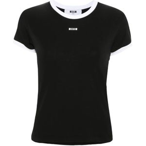 Msgm, Tops, Dames, Zwart, XS, Katoen, Zwart Jersey Logo Print T-shirt