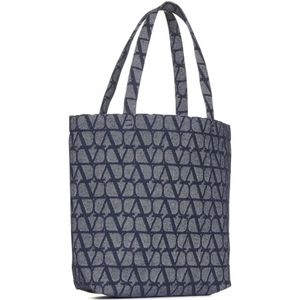 Valentino Garavani, Tassen, Heren, Blauw, ONE Size, Denim, Iconographe Denim Tote Bag Blauw