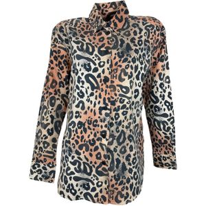 Hugo Boss, Blouses & Shirts, Dames, Veelkleurig, L, Katoen, Leopard Print Boyfriend Shirt Oversized Blouse
