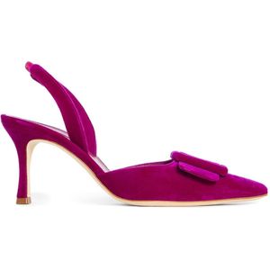 Manolo Blahnik, Schoenen, Dames, Roze, 41 EU, Roze Velvet Slingback Stiletto Hakken