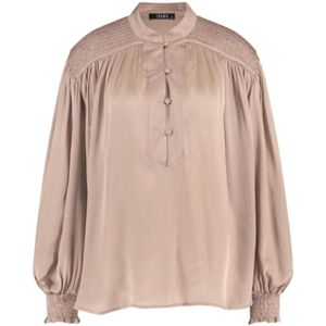Ibana, Blouses & Shirts, Dames, Beige, M, Leer, Zachte Taupe Smocked Blouse