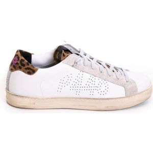 P448, Schoenen, Dames, Veelkleurig, 39 EU, Witte Leren Sneakers met Luipaardprint