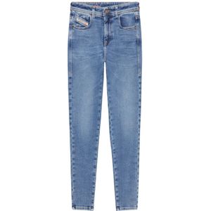 Diesel, Jeans, Dames, Blauw, W30 L34, Katoen, Hoge Taille Skinny Jeans - Blauwe Wassing
