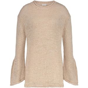 Jane Lushka, Zomerse gebreide trui met ronde hals Beige, Dames, Maat:S