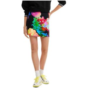 Desigual, Rokken, Dames, Zwart, M, Katoen, Zwarte Katoenen Rok met Bloemen