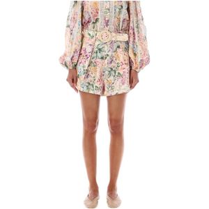 Zimmermann, Korte broeken, Dames, Veelkleurig, M, Linnen, Bloemenprint hoge taille linnen shorts