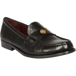 Tory Burch, Schoenen, Dames, Zwart, 36 1/2 EU, Leer, Klassieke Loafer Platte Schoenen