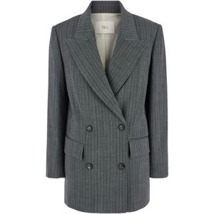 Tela, Jassen, Dames, Grijs, M, Gestreepte Blazer Grijze Jas