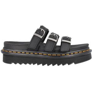 Dr. Martens, Zwarte Leren Slippers met Verstelbare Band Zwart, Heren, Maat:40 EU