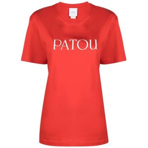 Patou, Rode Logo Print Katoenen T-shirt Rood, Dames, Maat:M