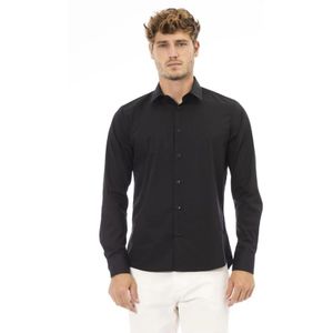 Baldinini, Overhemden, Heren, Zwart, 4Xl, Katoen, Zwarte Katoenen Italiaanse Kraag Shirt