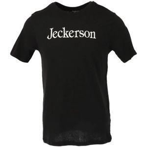 Jeckerson, Tops, Heren, Zwart, L, Katoen, Zwart Print T-Shirt met Korte Mouwen
