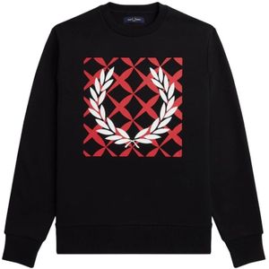 Fred Perry, Sweatshirts & Hoodies, Heren, Zwart, XL, Katoen, Zwart Sweatshirt met Grafisch Kruissteek