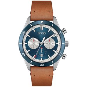 Hugo Boss, Accessoires, Heren, Grijs, ONE Size, Stijlvol Leren Herenhorloge, Blauwe Kast