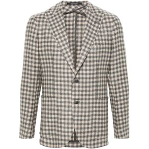 Tagliatore, Houndstooth Wollen Jas met Broche Detail Veelkleurig, Heren, Maat:M