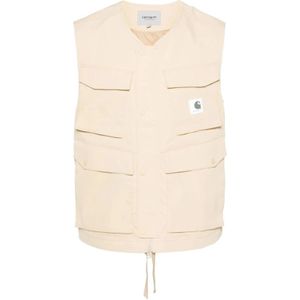 Carhartt Wip, Jassen, Heren, Beige, M, Polyester, Waterafstotend Vest met 3D-zakken