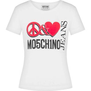 Moschino, Tops, Dames, Wit, S, Katoen, Korte Mouw T-Shirt met Logo Print