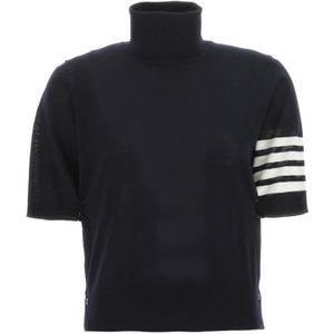 Thom Browne, Ruimvallende korte mouw coltrui Blauw, Dames, Maat:M