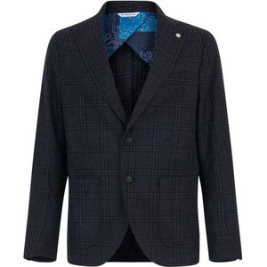 Manuel Ritz, Jassen, Heren, Blauw, 2Xl, Wol, Navy Check Wol Blazer