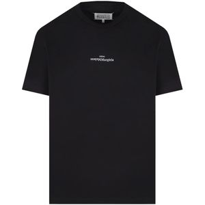 Maison Margiela, Tops, Heren, Zwart, S, Katoen, Zwart Katoenen Jersey T-shirt met Geborduurd Logo