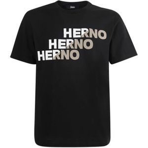 Herno, Tops, Heren, Zwart, S, Katoen, Zwarte korte mouwen crew neck T-shirts en polos