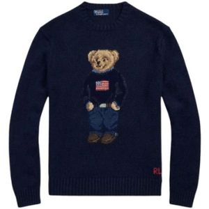 Polo Ralph Lauren, Truien, Dames, Blauw, L, Katoen, Jacquard Katoen Linnen Polo Bear Sweater