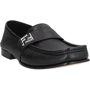 Fendi, Schoenen, Heren, Zwart, 45 EU, Leer, Zwarte Leren Loafers Stijlvolle Vierkante Neus