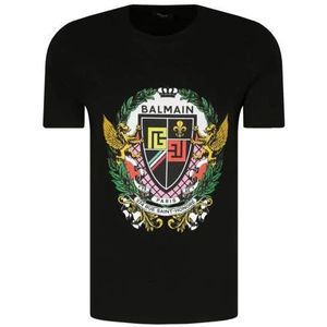 Balmain, Tops, Heren, Zwart, S, Katoen, Zwart Logo Print Katoenen T-Shirt