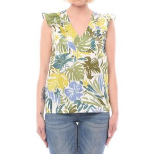 Liu Jo, Tops, Dames, Groen, XL, Katoen, Stijlvolle Groene Top met Flutter Mouwen