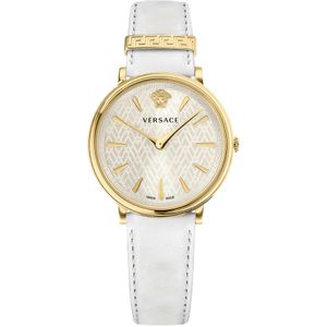 Versace, Accessoires, Dames, Veelkleurig, ONE Size, Wit wijzerplaat lederen goud stalen horloge