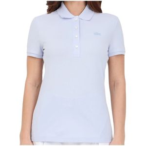 Lacoste, Dames Lichtblauw Polo Shirt met Logo Patch Blauw, Dames, Maat:2XL